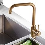 NEWRAIN Kitchen Sink Taps Mixer Solid Brass Monobloc Single Lever 360 Swivel Spout Kitchen Sink Basin Mixer Tap,with Flexible Hoses and Fittings,Antique Brass