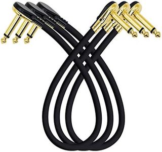 HONEST KIN Guitar Patch Cables 12 inch Flat Low Profile, 1/4" Right Angle Guitar Pedal Instrument Cable, Gold Plated Pancake Connector S-Shape Effects Pedal Cable (Pack of 3)