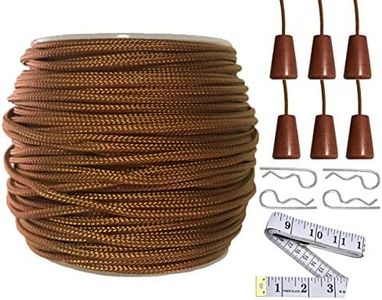 Y-Axis Roll of 60 Yards 2.0mm Light Brown (Bronze) Braided Nylon Lift Shade Cord with 6 Pack Brown Wood Cord Knobs + Soft Tape