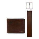 Fossil Leather Derrick Bifold & Adjustable Belt Gift Set, Brown (Model: MLG0658201)