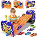 VATOS Upgraded 5 Tracks Transport Truck Toys Cars for Boys Ages 3 4 5 6 7 8, Portable Race Track Truck Toy Car with 5 Race Cars, Best Gift Carrier Truck Vehicles Toys Set for Kids Boys Girls