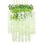 Myselfly 6 Pieces Artificial Silk Wisteria Flower Hanging Silk Vine Rattan Fake Bush Flower for Home Party Garden Outdoor Greenery Decoration 3.67 Feet (Milk White)