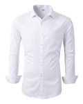 Beninos Mens Long Sleeve Slim Fit Dress Shirts (C455 White, M)