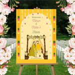 Theme My Party Custom Indian Traditional Haldi Ceremony Welcome Sign Board I Personalized Indian Pre Wedding Haldi Wedding Sign Board I Indian Ceremony Welcome Sign for Haldi Board