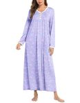 Ekouaer Women's Long Sleeve Nightgown Long Sleepshirts Henley Sleep Dress Full Length Sleepwear S-4XL