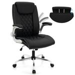 COSTWAY PU Leather Office Chair, Height Adjustable Executive Chair with Rocking Function, 6-position Adjustable Headrest, Flip up Armrests & Wheels, Home Office Swivel Computer Desk Chair (Black)