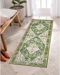 Lahome Boho Runner Rugs with Rubber Backing, 2x5 Green Kitchen Runner Rugs Non Skid Washable, Tribal Vintage Soft Machine Washable Non-Shedding Indoor Runners for Bedroom Hallway Bathroom Decor