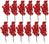 Christmas Red Berry Twig Stem, 12 Pack Artificial Red Berry Picks for Xmas Wreaths decorations, Christmas Tree Decorations, Crafts, Wedding, Holiday Home Decor (Red)