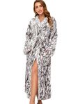 RONGTAI Womens Bathrobe Ladies Fleece Plush Warm Long Robes Fleece Nightgown Sleepwear, Gray Rabbit, Small