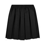 Fashionesta Flowk® Kids Girls Back to School Stretchy Round Bottom Skirt, Fully Elasticated Waist Box Pleated Skirts Formal Summer Uniform Dress (Black, 13-14 Years)