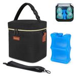 Mancro Breastmilk Cooler Bag with Ice Pack, Baby Bottle Bag Fits 4 Baby Bottles Up to 9 Ounce with Detechable Shoulder Strap, Great Insulation for 10 Hours, Black