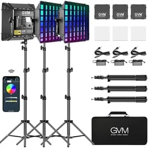 GVM 800D RGB Photography Lighting Kits with 3 Softboxes, 3 Packs Studio Lights with Bluetooth Control, YouTube Video Light with Upgrade18 Lighting Scenes, led Panel Lights for Video Recording