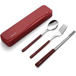 DEVICO Travel Cutlery Set, Camping Cutlery Set for 1, Portable 18/8 Stainless Steel Camping Utensils Include Fork Spoon Chopsticks (Red)