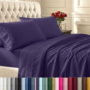California Design Den 6-Pc King Size Sheet Set with 4 Pillowcases - Soft 400 Thread Count 100% Cotton Sheets, Cooling Sateen Weave, Luxury Deep Pocket Bedsheets Set - Dark Purple