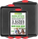 NutriChef Baking Sheet Set - 3 Piece Nonstick Cookie Sheets & Baking Pan Set, Carbon Steel Bakeware with Silicone Handles for Roasting, Meal Prep & Sheet Pan Dinners
