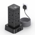 3M Tower Extension Lead with USB C Slots, 8 Way Outlets Power Strip [13A 3250W], Surge Protected Extension Lead, Black Extension Cable, Multi Plug Extension Socket for Home Office Bedroom Accessories
