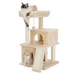 PAWZ Road [34''=86CM] Cat Tree Cat Tower with Double Cat Condos for Indoor Large Cats, Cat Trees with Removable Perch and Fully Wrapped Scratching Sisal Post, Beige