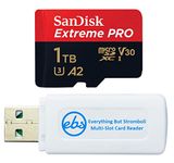 SanDisk 1TB Extreme Pro MicroSD Memory Card with Adapter Works with GoPro Hero 9, Hero 8, Max 360 - U3 V30 4K A2 Class 10 (SDSQXCZ-1T00-GN6MA) Bundle with 1 Everything But Stromboli Micro Card Reader