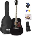 Max SoloJam Beginner Acoustic Guitar Starter Kit - Full-Sized Black Western Guitar for Adults & Kids, Complete Pack with Accessories and 6 Months Lessons Included