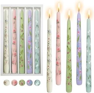 Gedengni 5pcs Multicolor Floral Taper Candles - Dripless, 10Inches, 8Hrs Burn Time, Ideal for Home Party Wedding Restaurant Holiday Decor