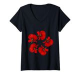 Womens British Legion Poppy Memorial Day Black Red Poppies V-Neck T-Shirt