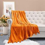 Home Soft Things Pompom Bed Couch Throw Blankets, 50" x 60", Burnt Orange