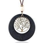 Coostuff Life of Tree Pendant Handmade Wood Black Brown Green red Vintage Necklace for Women Jewelry (Black)