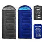 Silentnight Sleeping Bag for Adults - 3 Season Lightweight Soft Thick Cosy Warm Mummy Sleeping Bag for Spring Summer Camping Hiking Outdoor Travel for Warm and Cold Weather - 2 Pack, Black and Blue