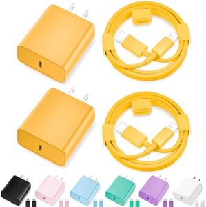iPhone Charger Fast Charging,[Apple MFi Certified] 2Pack 20W Type C Fast Charger Block with 6FT USB C to Lightning Cable Compatible for iPhone 14/13/12/11 Pro Max/Xs Max/XR/X,iPad (Yellow)