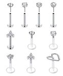 VFUN 16G Tragus Earrings Mixed Styles Bioflex Stainless Steel Lip Rings Labret Piercing Clear Helix Piercing Threadless Lip Stud Rings 10PCS 8MM