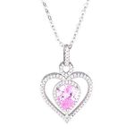 Uloveido Womens Pink CZ Crystal Heart Pendant Necklace Wedding Valentines Jewelry Gifts for Daughter Girlfriend Best Friend Y1074 (Pink)