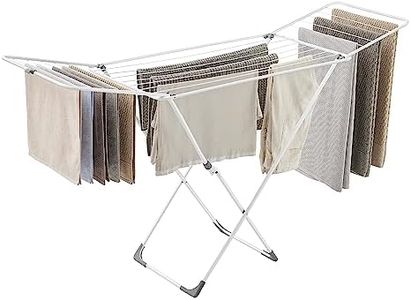 SONGMICS Clothes Drying Rack, Metal Laundry Drying Rack, Foldable, Space-Saving, Free-Standing Airer, with Gullwings, Indoor Outdoor Use, Bed Linen Clothing, White ULLR540W01