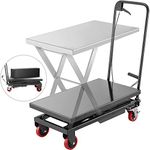 BestEquip Hydraulic Scissor 500LBS Capacity, Cart Lift Table Cart 28.5-Inch Lifting Height, Manual Scissor Lift Table w/ 4 Wheels and Foot Pump, Elevating Hydraulic Cart for Material Handling in Black