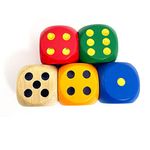 SmartDealsPro Set of 5 Random Color Large 3cm Round Edge Wooden Dice (5 Colors with Dots)