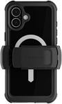 Ghostek Nautical Waterproof iPhone 16 Plus Case with Belt Clip Holster - Screen and Camera Protector, Apple MagSafe Compatible, Rugged Heavy Duty Cover (6.7 Inch, Black)