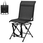 TANGZON 360° Swivel Hunting Chair, Folding Camping Chair with Ergonomic Backrest, Shoulder Strap & Anti-Slip Foot Pads, Outdoor Portable Lightweight Blind Seat (No Armrests, 46x55x91cm, Black)