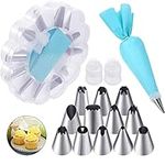 Silicone Piping Icing Bags and Nozzle Set Including 12 Pcs Stainless Steel Nozzle, Reusable Piping Bags and 2 Pcs Couplers for DIY Cake Decoration Tools