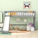 Bellemave Twin Size Loft Bed for Kids,Low Loft Bed with Slide and Ladder,Wood Loft Bed Twin for Girls Boys,Grey