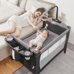 5-in-1 Pack and Play Portable Bassinet for Baby, Baby Bedside Sleeper, Portable Baby Playard for Newborn Toddlers, Playpen Travel Bed with Storage, 4 Adjustable Height, Carry Bag, Easy to Install