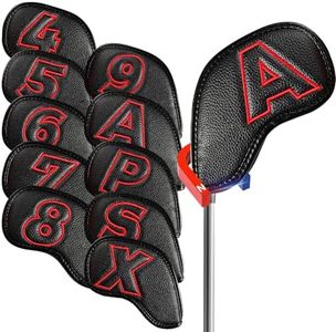 Golf Iron Covers Set Strong Magnetic Closure Value 10 Pack, Double Side Number Synthetic Leather Deluxe Club Headcover, Universal Head Cover Fit Main Irons Clubs for Women Men (Red)