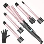 Curling Wand Curling Tongs - New Upgraded 5 in 1 Hair Curler with LCD Display and 5 Interchangeable Ceramic Barrel, Curling Iron Set for Long/Short Hair, with Adjustment Temp/Heat Resistant Glove