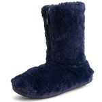 Polar Womens Memory Foam Zipper Faux Fur Covered Rubber Sole Indoor Outdoor Cosy Luxury Boot Slippers - Navy - UK6/EU39 - YC0721