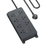 TROND Power Bar Surge Protector USB C, 1700 Joules, ETL Listed, 10ft Long Extension Cord, 7 Widely Spaced Multi Outlets 3 USB Chargers, Flat Plug Power Strip Wall Mount, Home Office Desk Accessories