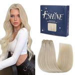 fshine Platinum Blonde Sew in Hair Extensions Real Human Hair 18 Inch 100g Blonde Weft Hair Extensions Straight Hair Weave Hair Extensions Bundles Human Hair Full Head