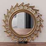 Onlineshoppee Modern Decorative Wooden Wall Mirror Bathroom Mirror (Design-6) (Framed, Sunburst)