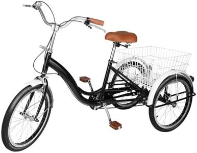 HUSPOO Tricycle de 20 pouces pour adultes - Vitesse facile - Avec panier à provisions tricycle et panier de courses léger - Tricycle pour les loisirs et les courses (noir)