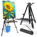 WIIGO Art Easel Stand for Painting, Adjustable 51-155 cm, Folding Tripod Display Easel, Artist Stand Easel with Bag/Keg/Apron, Tabletop and Floor Painting Display Drawing Art Sketch (Black)