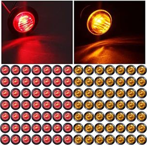 100 Pieces 3/4 Inch Round LED Side Marker Lights, 3 LEDs Front Rear Side Indicator Lights Yellow and Red Turn Signal Lights IP68 Waterproof Lamp for Truck Trailer Lorry Bus Caravan Boat, 12V