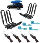 2 Pairs Heavy Duty Kayak Rack-Includes 4 Pcs Ratchet Tie-Mount on Car Roof Top Crossbar-Easy to Carry Kayak Canoe Boat Surf Ski (J-Bar Rack)