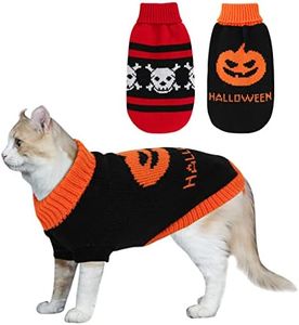 HUMLANJ 2 Packs Halloween Cat Sweater Turtleneck Knitted Pumpkin Sweaters for Cats Only Kitten Kitty Skull Sweater Warm Winter Knit Pullover Knitwear